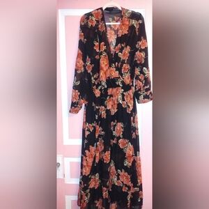 Black Floral Maxi Dress with Orange Blooms